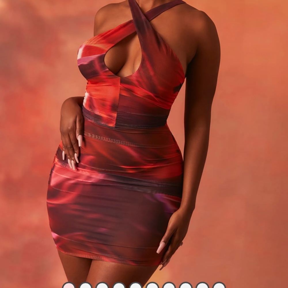 OhPolly CROSSOVER RUCHED MESH MINI DRESS IN ORANGE